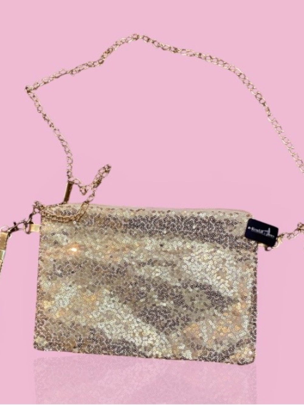 Gold Sequin Chain Wristlet Clutch - Unbranded. Light weight